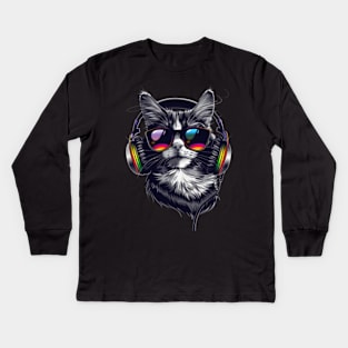 Cat DJ Icon Kids Long Sleeve T-Shirt